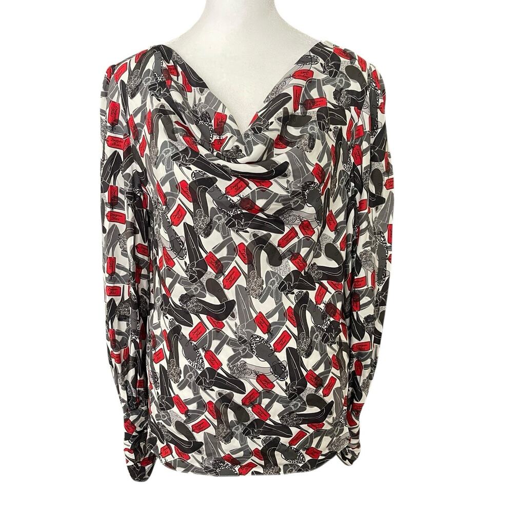 Tyler Boe Womens Medium Silk Blouse Long Sleeve Designer Shoe Cowl Neck Top